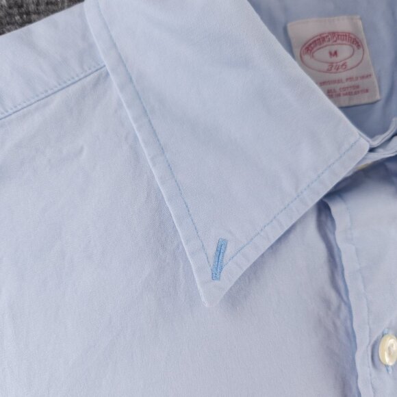Brooks Brothers Medium Cotton Button-Down Blue Shirt Pocket Long Sleeve Mens - Picture 7 of 16